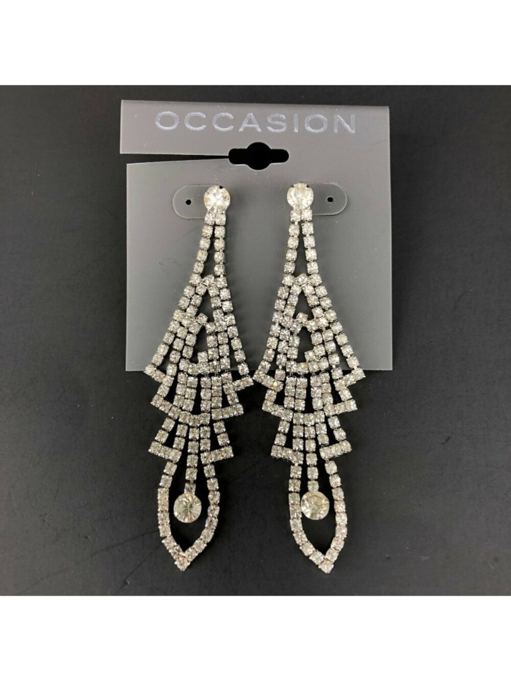 Kohl's Occasion Silver Tone Earrings Rhinestone Dangle Art Deco Style